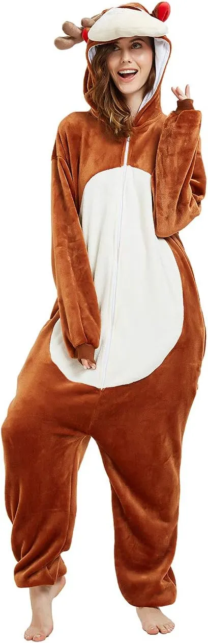 Women Deer Costume Adult Reindeer Onesie Onepiece Pajama