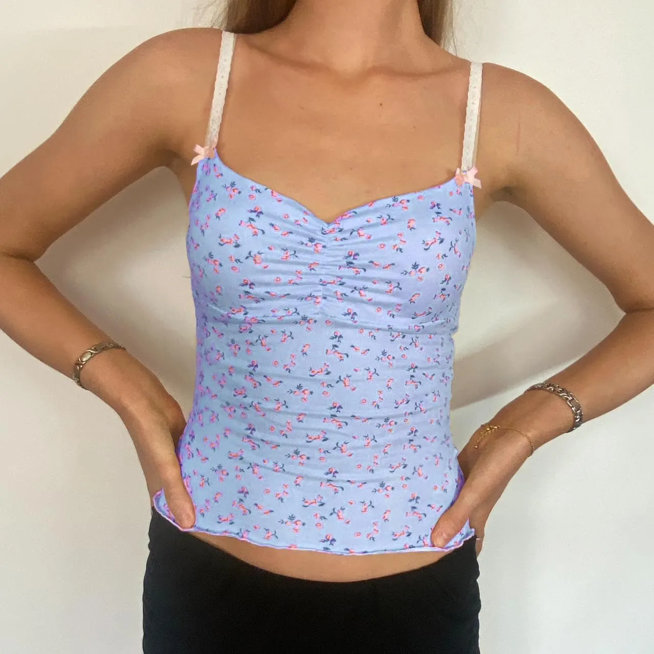 Women Floral Print Tank Cami Top Slim Fit Spaghetti Strap Low Cut Sleeveless Camisole Summer Backless Crop Vest