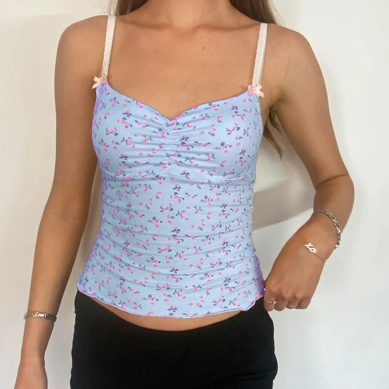Women Floral Print Tank Cami Top Slim Fit Spaghetti Strap Low Cut Sleeveless Camisole Summer Backless Crop Vest