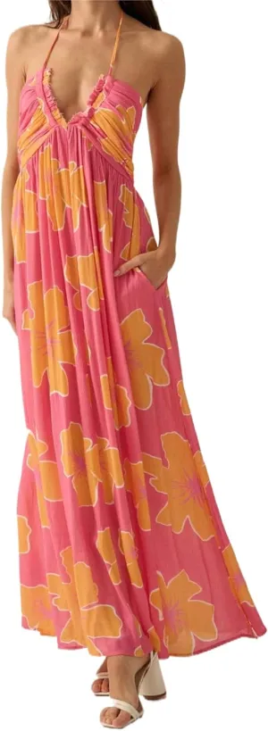 Women Halter Neck Maxi Dress Floral Flowy Backless Long Dress Y2K Low Cut Ruffle Sleeveless Sundress Beachwear