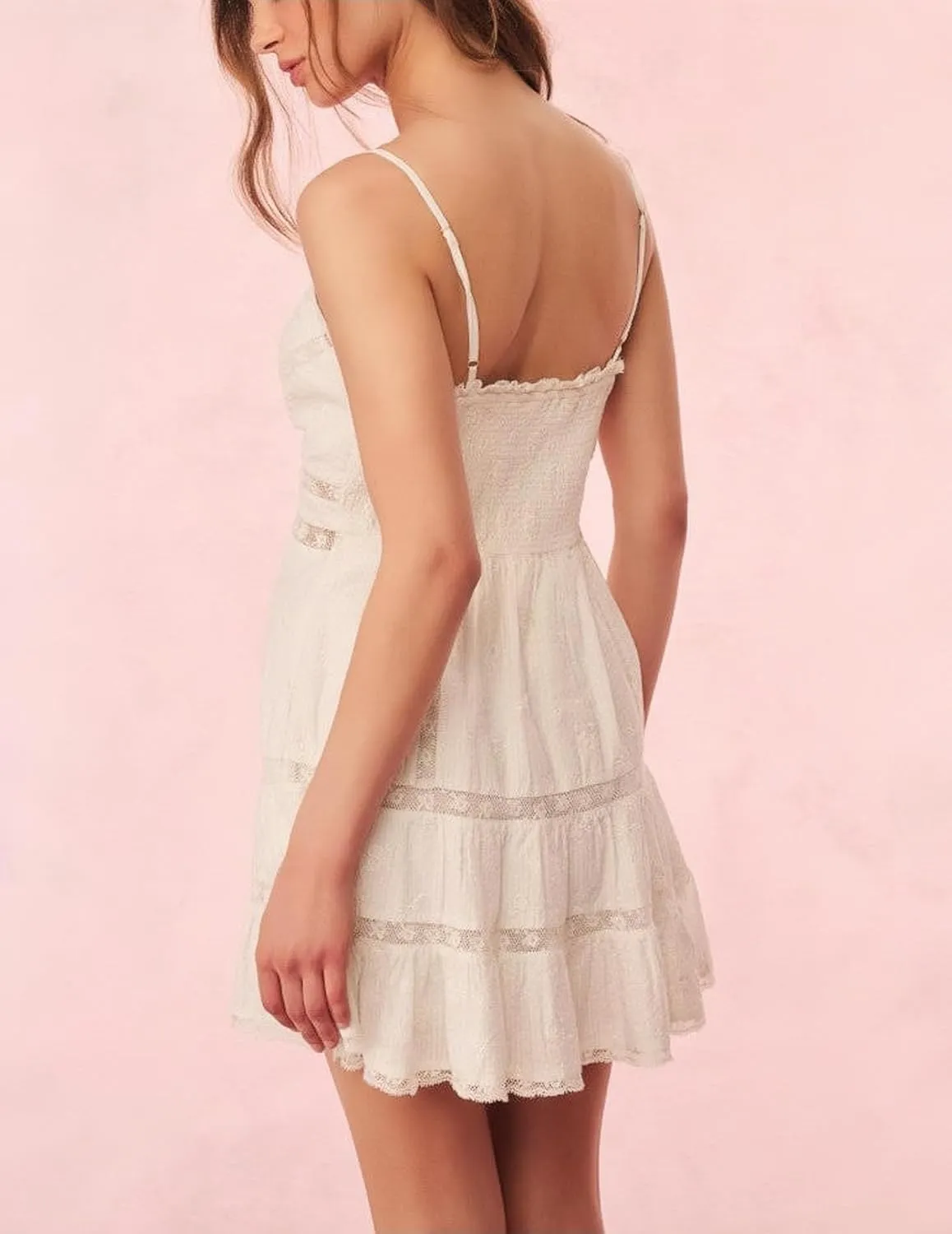 Women Lace V Neck Short Dress Spaghetti Strap Backless Sleeveless Mini Dress Cinched Waist Flowy Beach Dresses