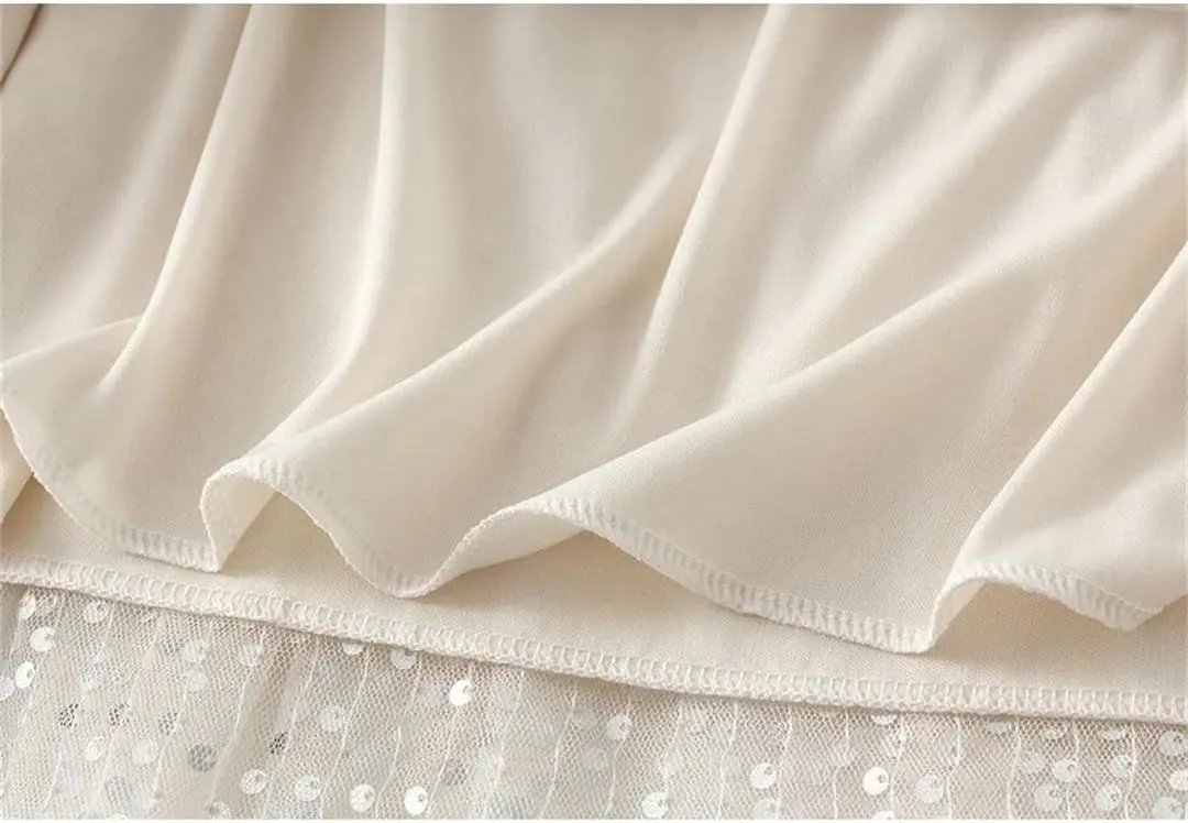 Women Mesh Sequin A-Line Skirt Long High Waist Midi Tulle Skirt Ruffles Cake Skirts