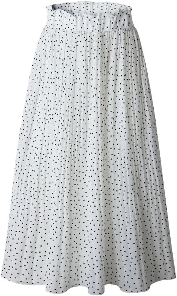 Women Pleated Skirt Ruffled A Line Ladies Long Skirt High Waist Skirts with Pockets
