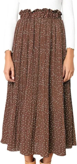 Women Pleated Skirt Ruffled A Line Ladies Long Skirt High Waist Skirts with Pockets