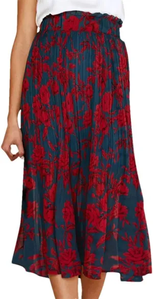 Women Pleated Skirt Ruffled A Line Ladies Long Skirt High Waist Skirts with Pockets