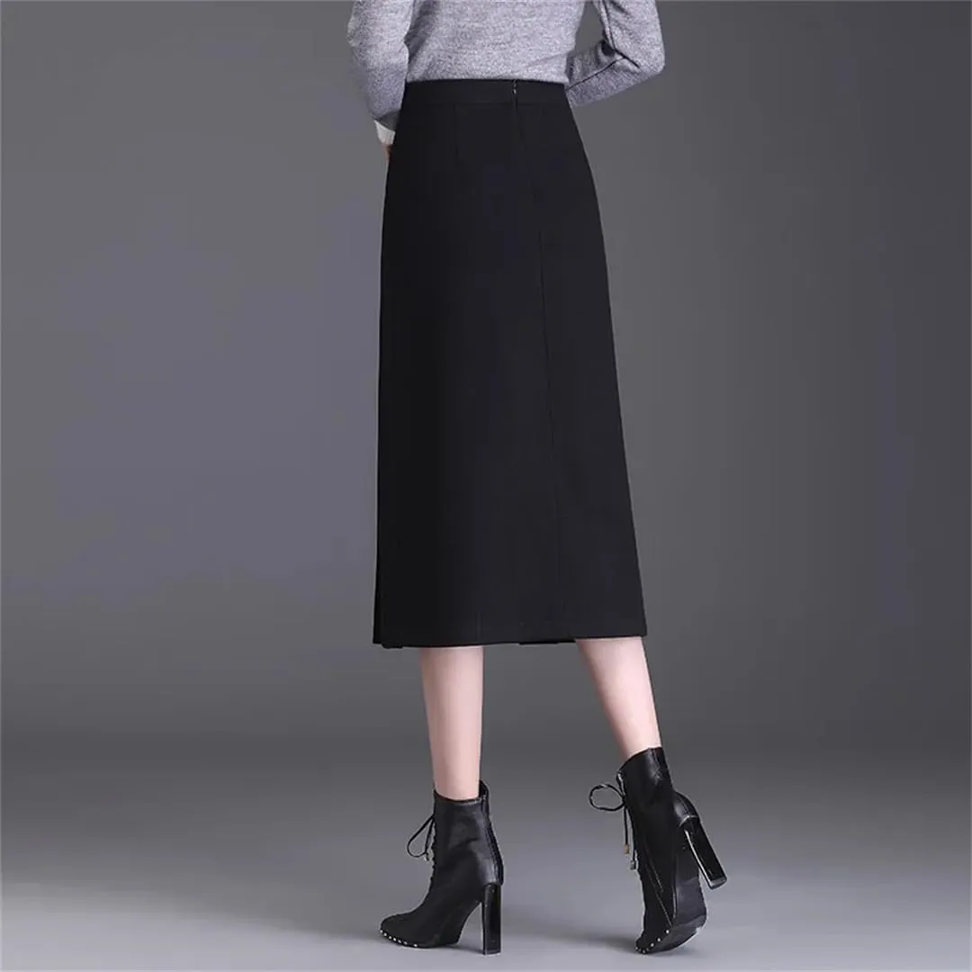Women Skirt High Waisted A-Line Midi Skirt Folds Pleated Skirt