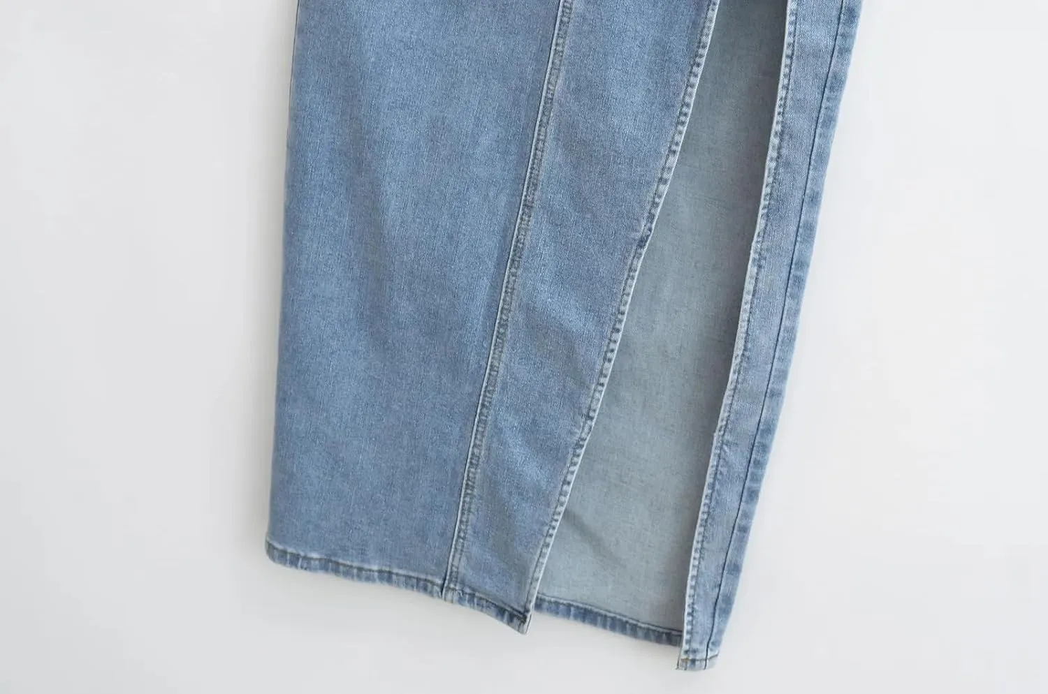 Women Summer Midi Denim Skirts Vintage High Waisted Sexy Side Slits Straight Jeans Skirt