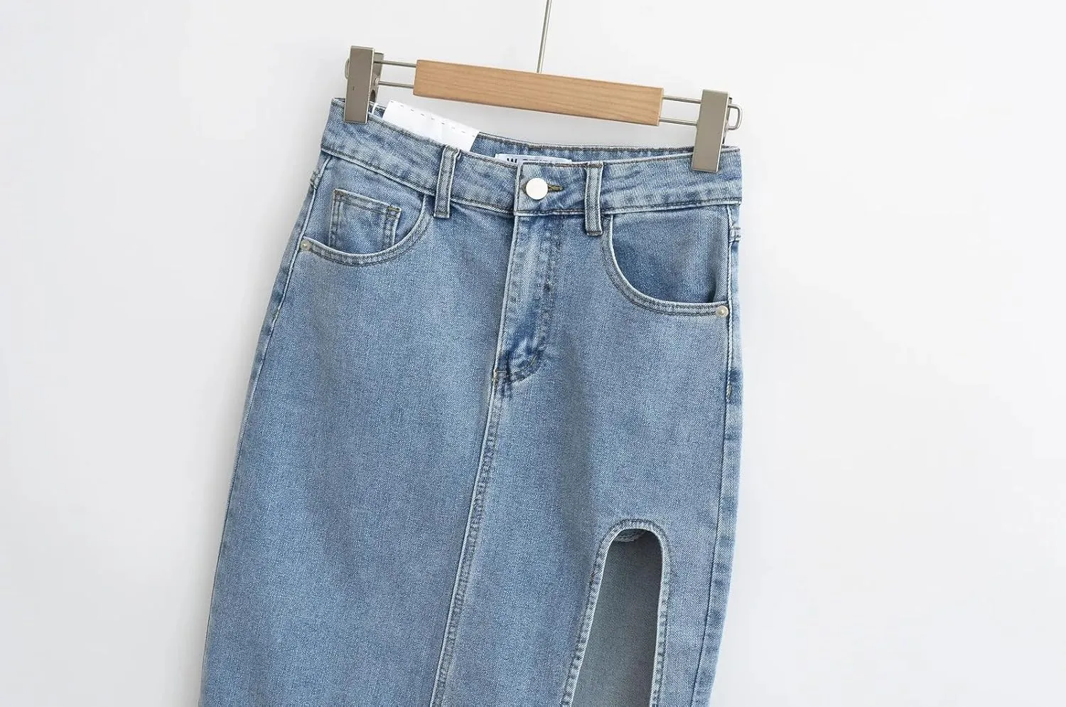 Women Summer Midi Denim Skirts Vintage High Waisted Sexy Side Slits Straight Jeans Skirt