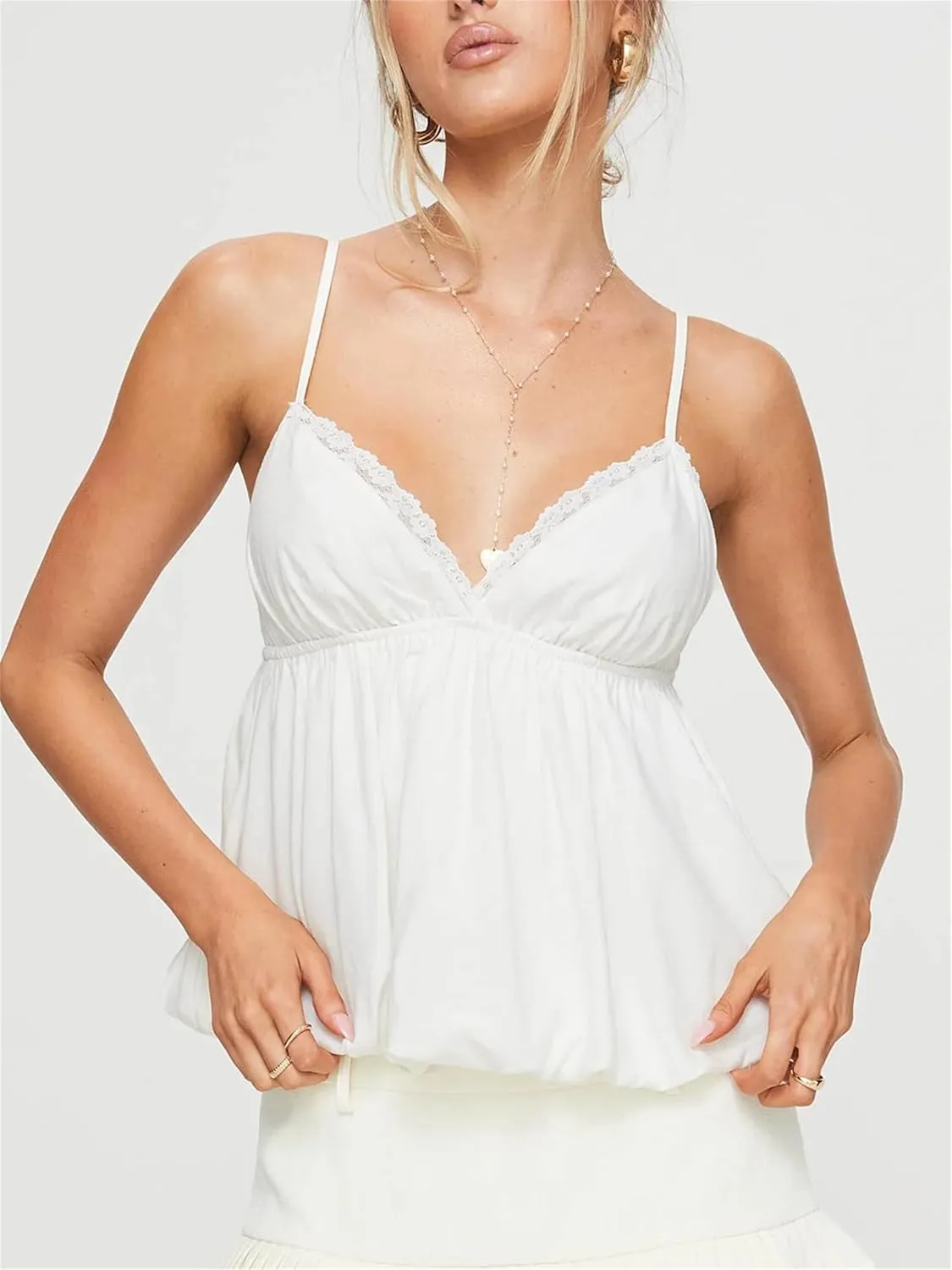 Women Y2K Floral Babydoll Tank Top Cute Spaghetti Strap Bow Tie Crop Camisole Fairycore Night Out Rave Ruffle Outfit