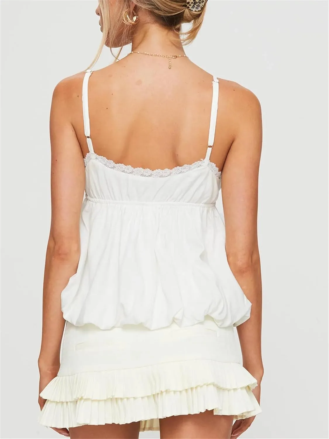Women Y2K Floral Babydoll Tank Top Cute Spaghetti Strap Bow Tie Crop Camisole Fairycore Night Out Rave Ruffle Outfit