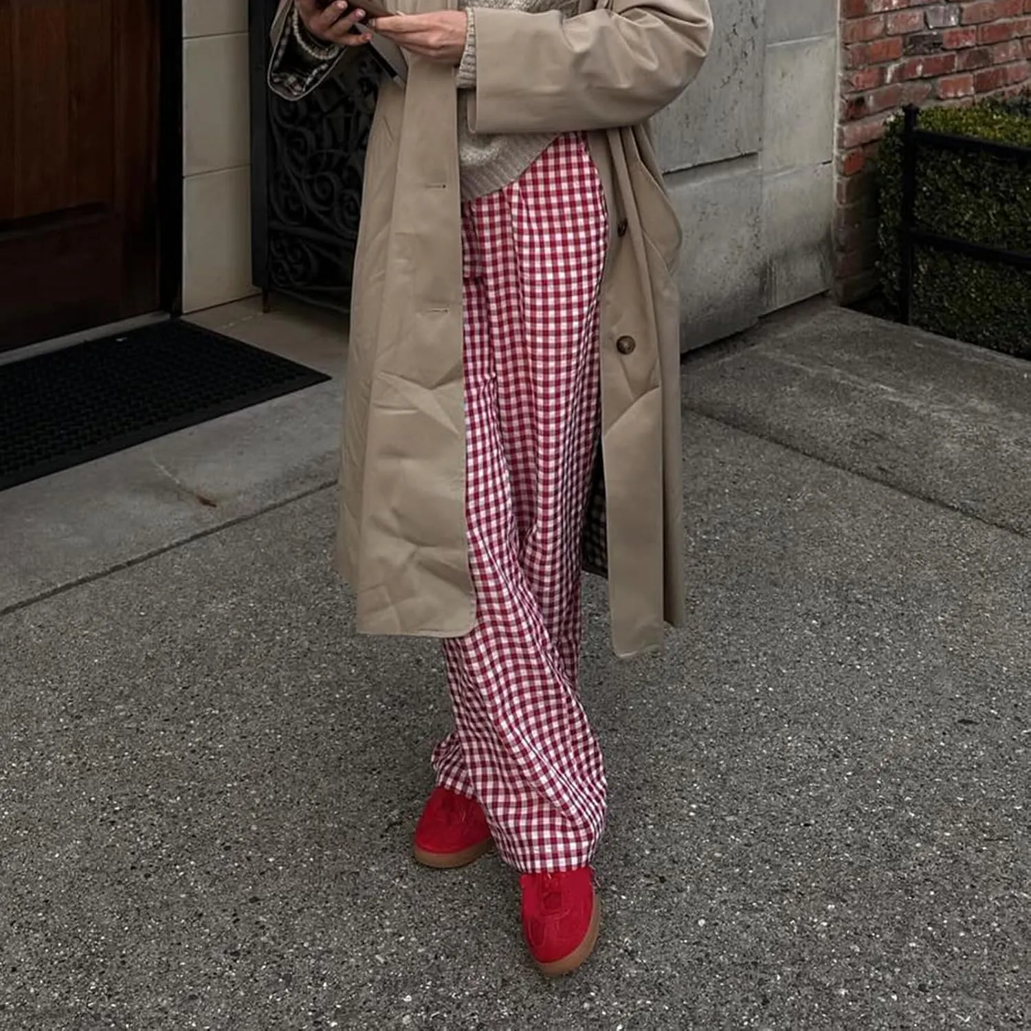 Women Y2K Plaid Pants High Waist Drawstring Wide Leg Lounge Pants Pajama Bottoms Going Out Gingham Pants Trousers