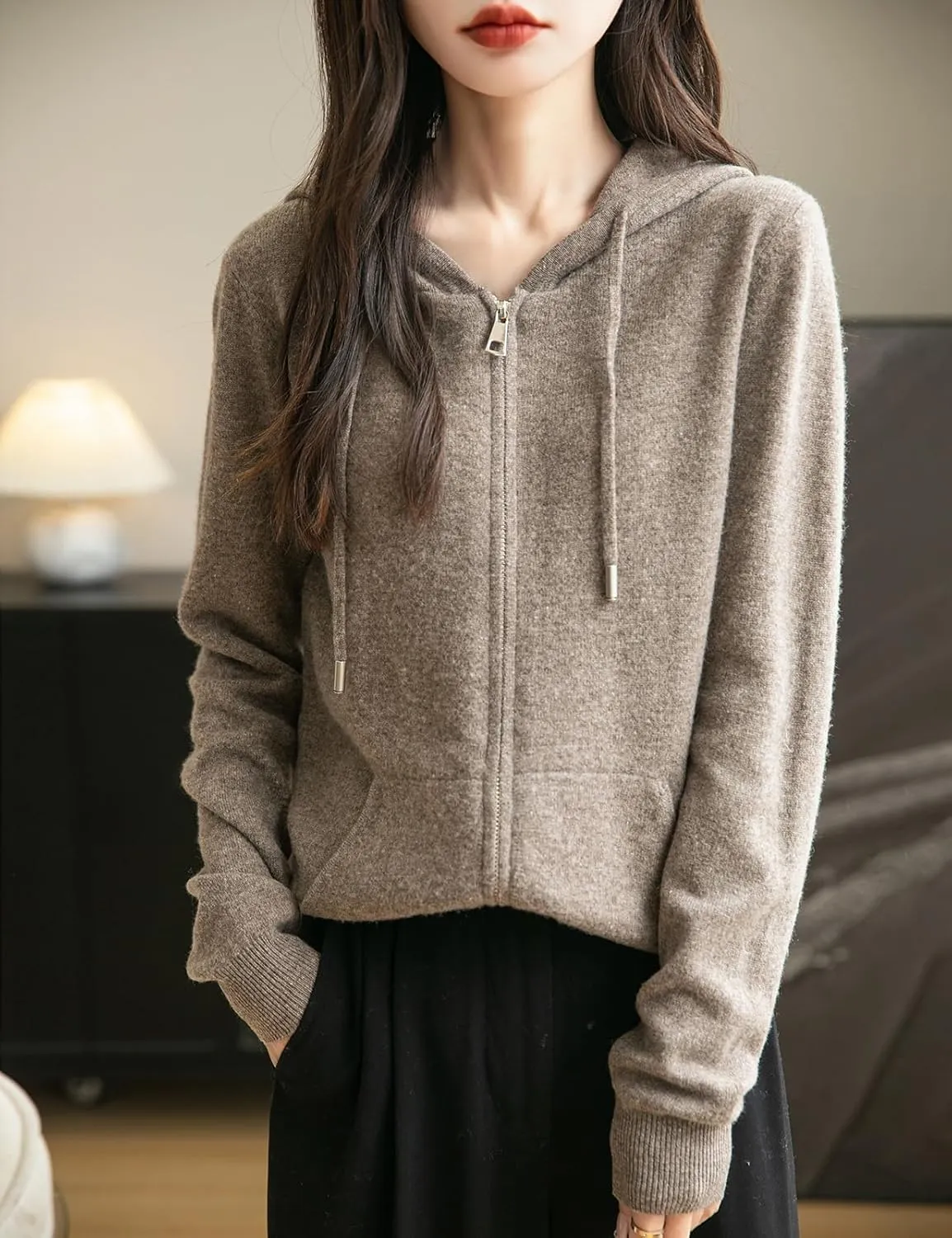 Women's 100% Merino Wool Zip Up Hoodies 2025 Fall Winter Warm Long Sleeve Knit Sweatshirt Cardigan with Pocket