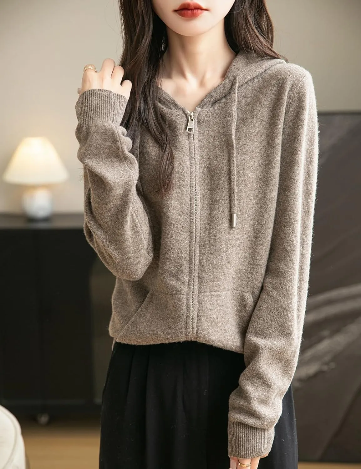 Women's 100% Merino Wool Zip Up Hoodies 2025 Fall Winter Warm Long Sleeve Knit Sweatshirt Cardigan with Pocket