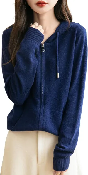 Women's 100% Merino Wool Zip Up Hoodies 2025 Fall Winter Warm Long Sleeve Knit Sweatshirt Cardigan with Pocket