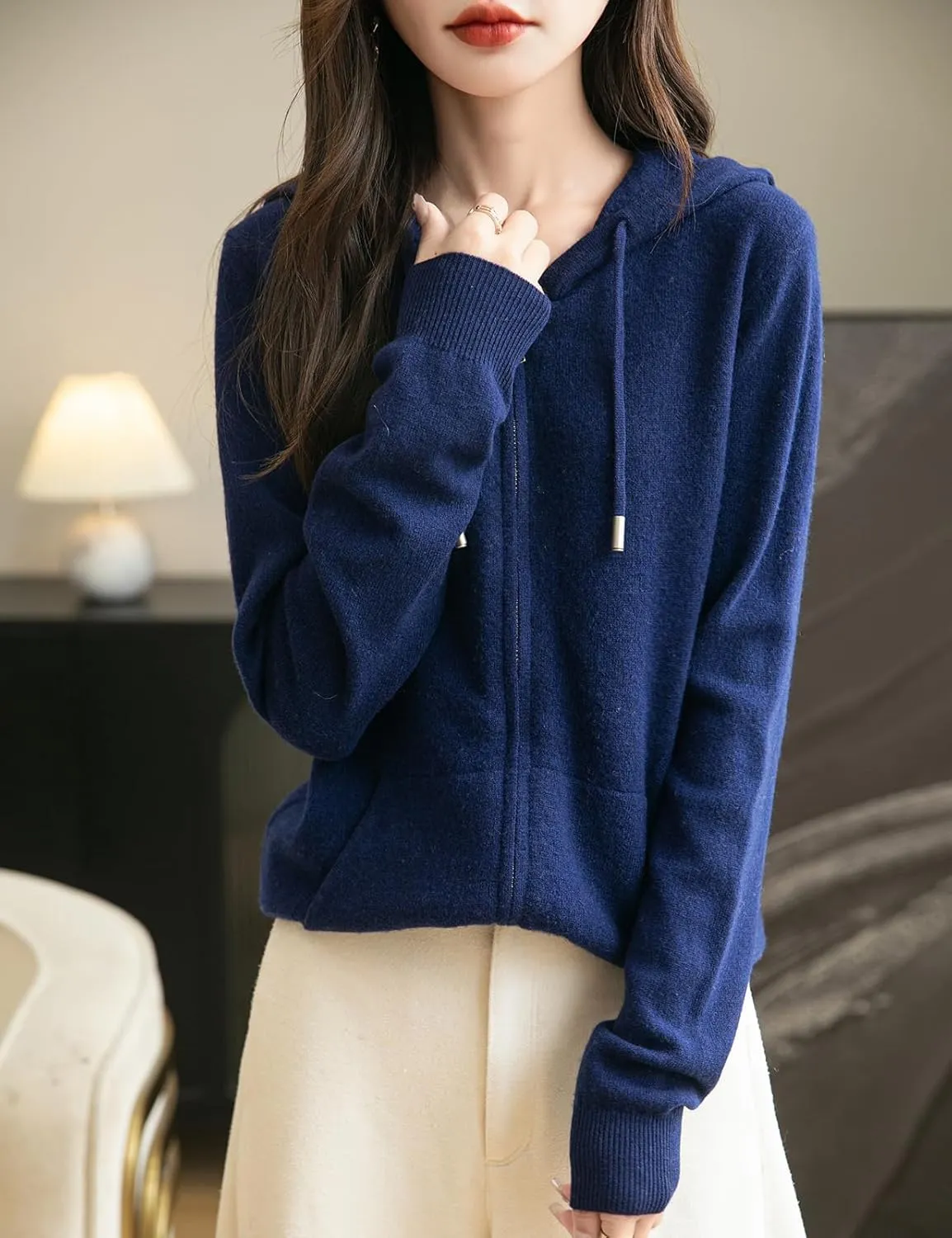 Women's 100% Merino Wool Zip Up Hoodies 2025 Fall Winter Warm Long Sleeve Knit Sweatshirt Cardigan with Pocket