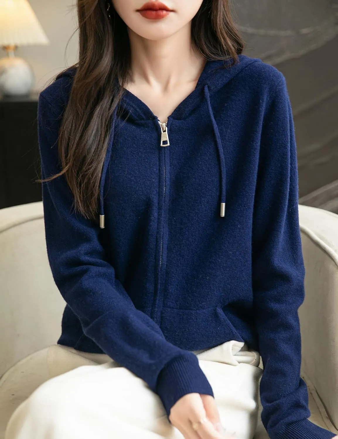 Women's 100% Merino Wool Zip Up Hoodies 2025 Fall Winter Warm Long Sleeve Knit Sweatshirt Cardigan with Pocket