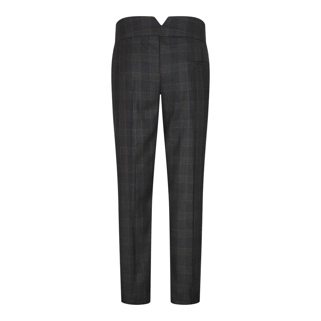 Womens 3 Piece Suit Dark Grey Check Vintage Formal Smart Office Work Slim Fit