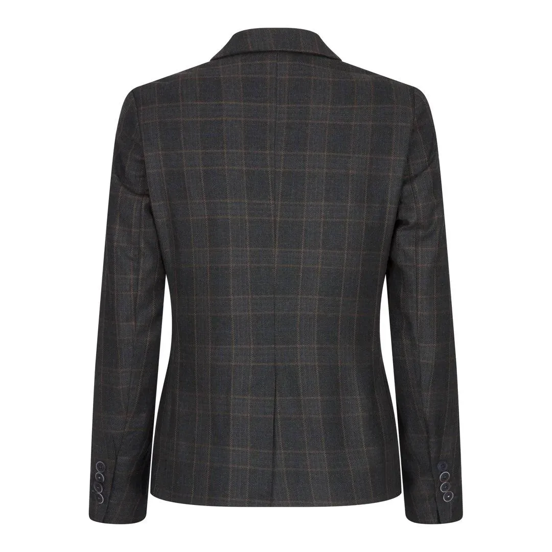 Womens 3 Piece Suit Dark Grey Check Vintage Formal Smart Office Work Slim Fit