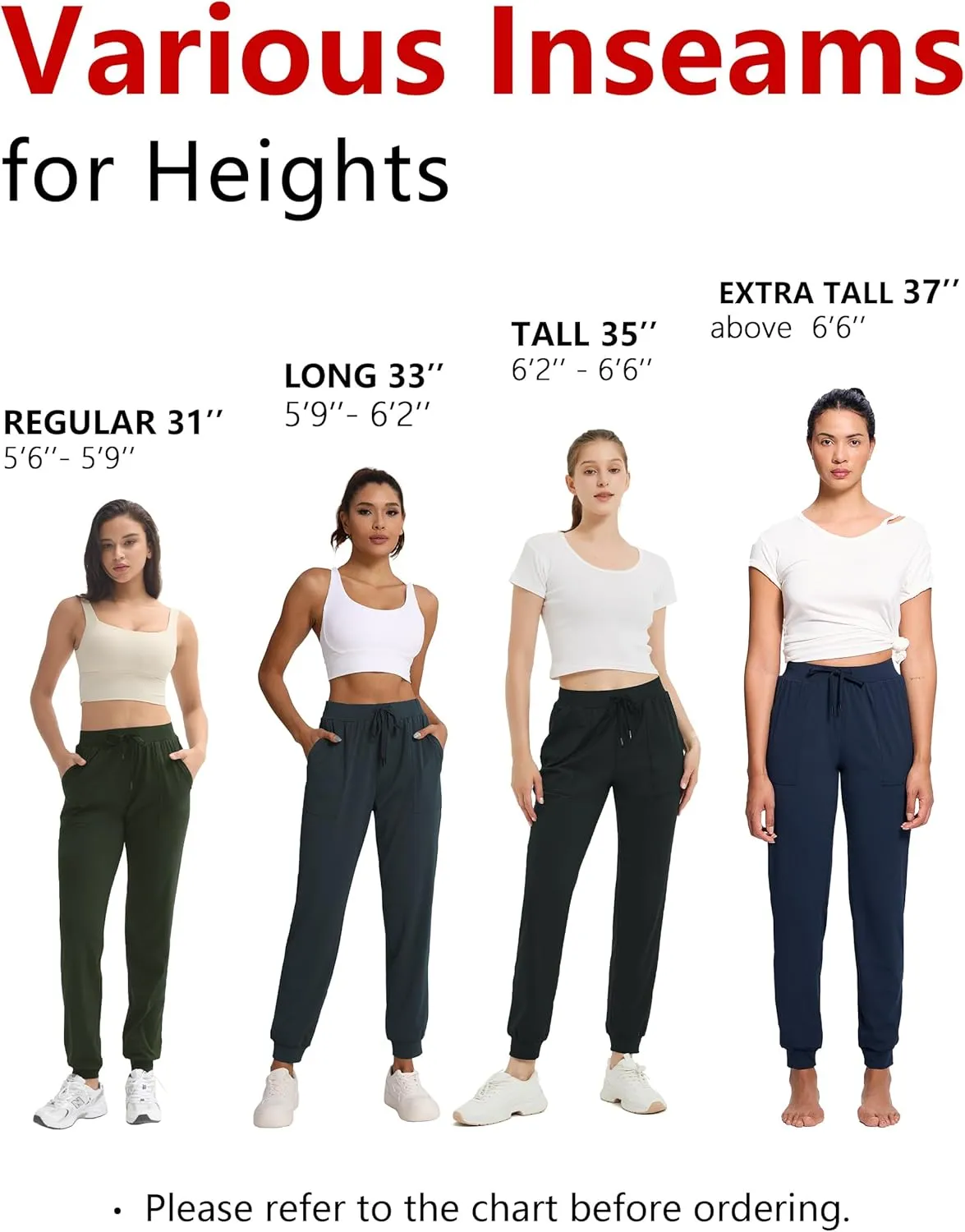 Women's 31"/33"/35"/37" Tall Inseam Joggers Running Sweatpants Pockets Tapered Athletic Workout Lounge Pants