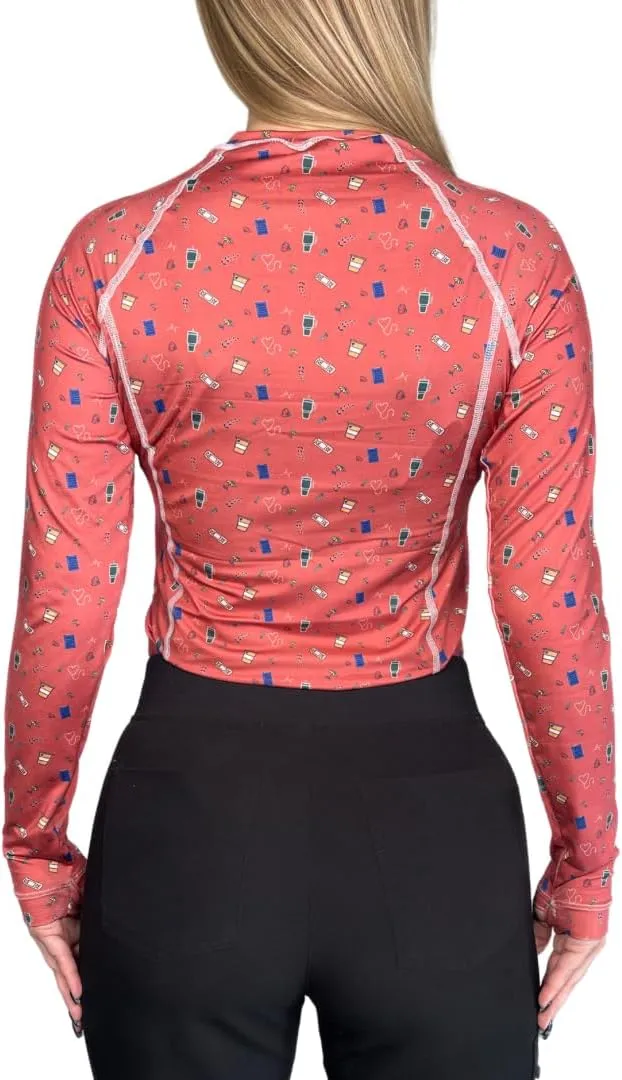 Womens Athletic Underscrub Top  Long Sleeve, Base layer, Multicolor Designs, Breathable, Stretch Fabric.