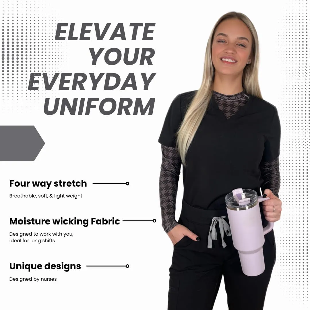 Womens Athletic Underscrub Top  Long Sleeve, Base layer, Multicolor Designs, Breathable, Stretch Fabric.