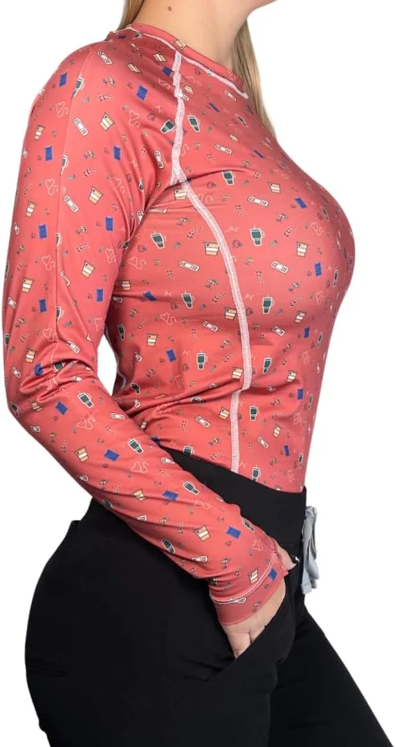 Womens Athletic Underscrub Top  Long Sleeve, Base layer, Multicolor Designs, Breathable, Stretch Fabric.