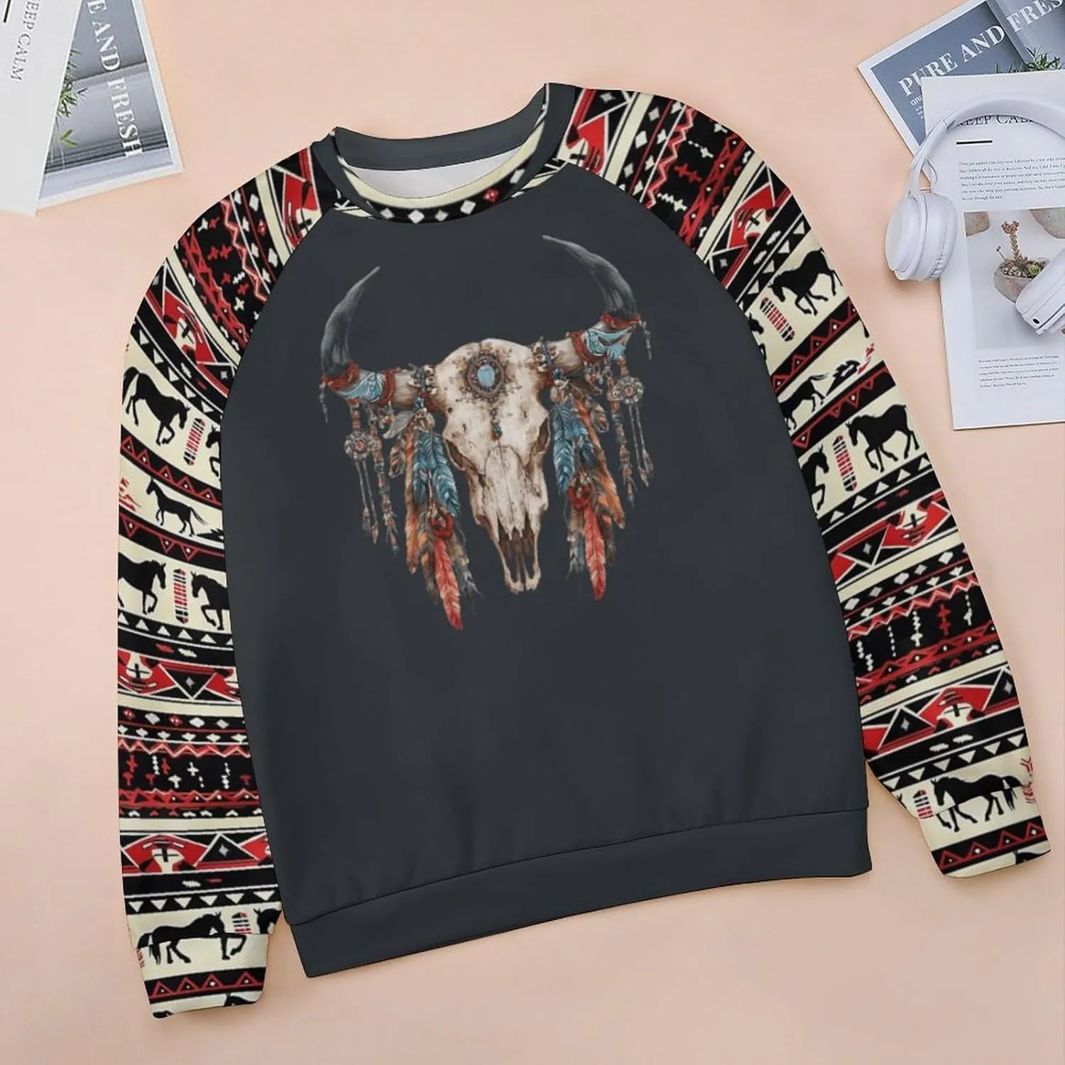 Womens Aztec Print Sweatshirts Loose Long Sleeve Western Shirts Vintage Graphic Cowgirl Crewneck Hoodies Trendy