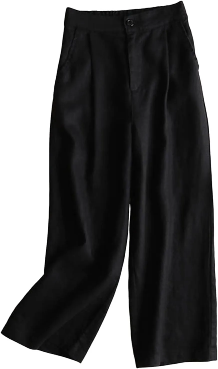 Women's Beach Capri Linen Pants Summer Casual Tapered Palazzo Pants Wide Leg Elastic Waiste Trousers with Pockets
