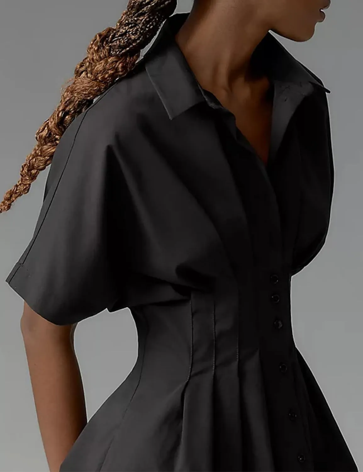 Womens Button Front Down Pleated Shirt Dress Summer Casual Striped Short Sleeve Blouse Mini Dresses