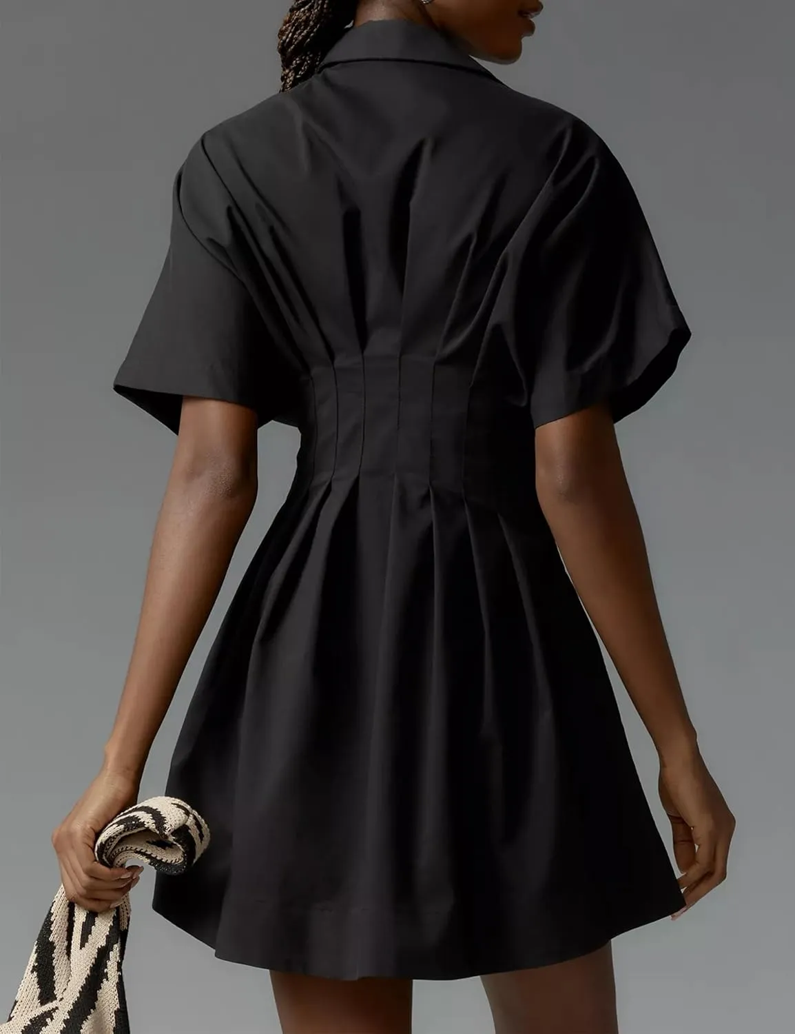 Womens Button Front Down Pleated Shirt Dress Summer Casual Striped Short Sleeve Blouse Mini Dresses