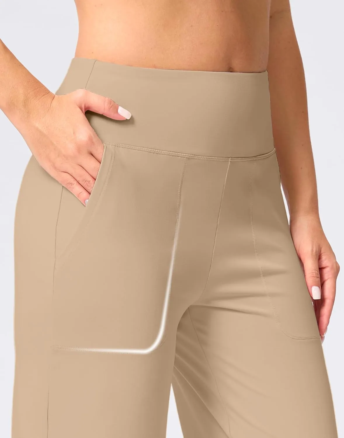 Women's Capri Pants with Pockets High Waist Yoga Pants Wide Leg Workout Crop Summer Pants for Casual, Travel, Exercise
