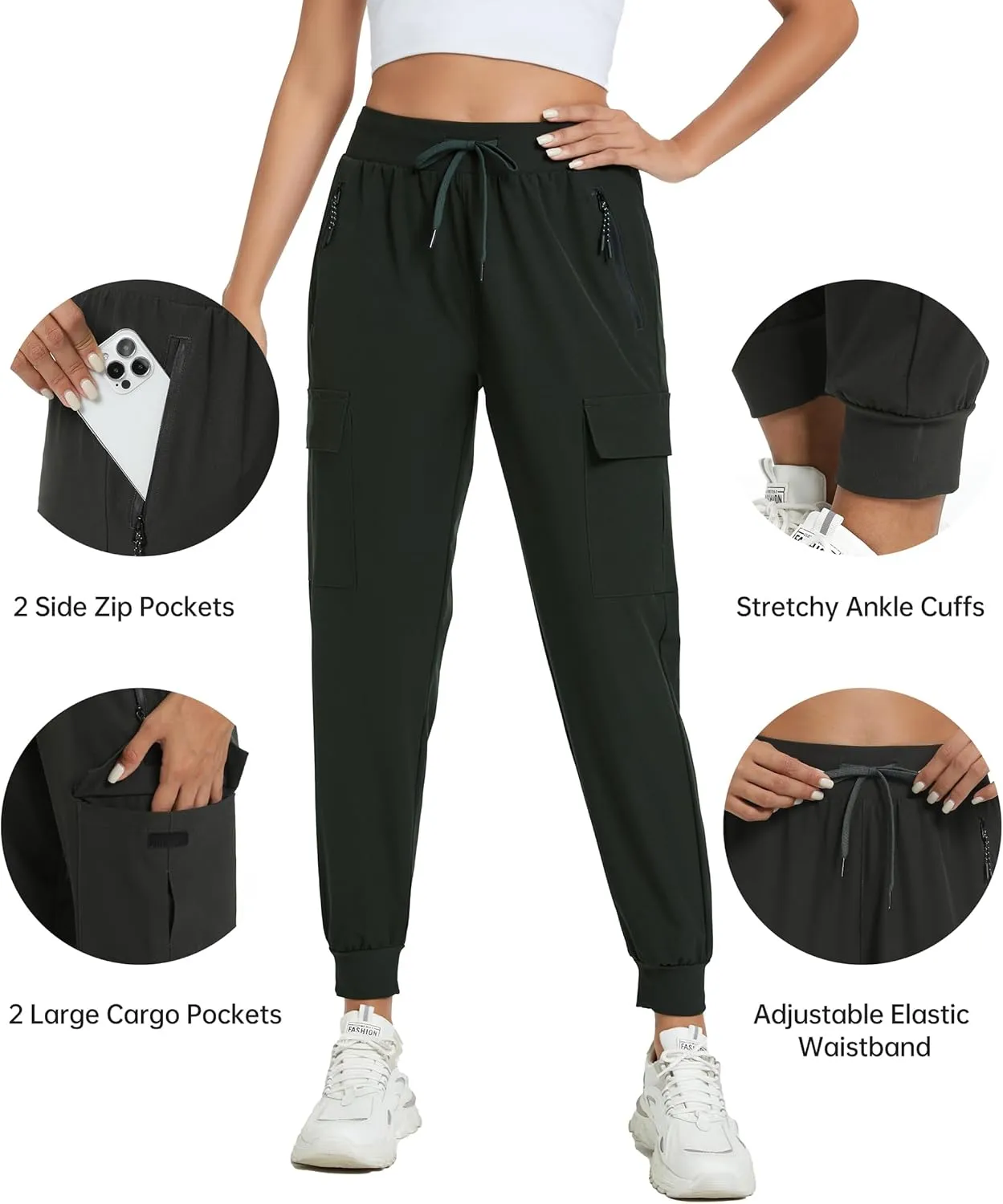 Womens Cargo Pants with Pocket Quick Dry Workout Athletic Joggers Drawstring Travel Casual Outdoor Camping Hiking Pants
