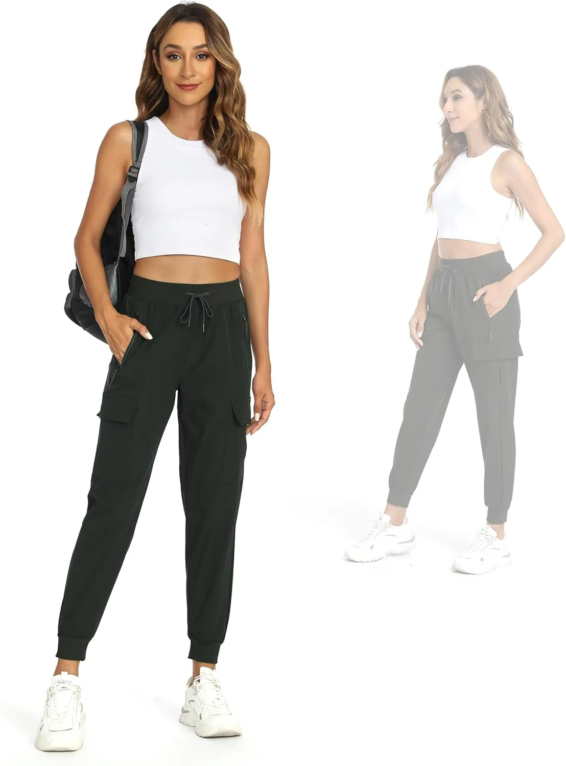 Womens Cargo Pants with Pocket Quick Dry Workout Athletic Joggers Drawstring Travel Casual Outdoor Camping Hiking Pants