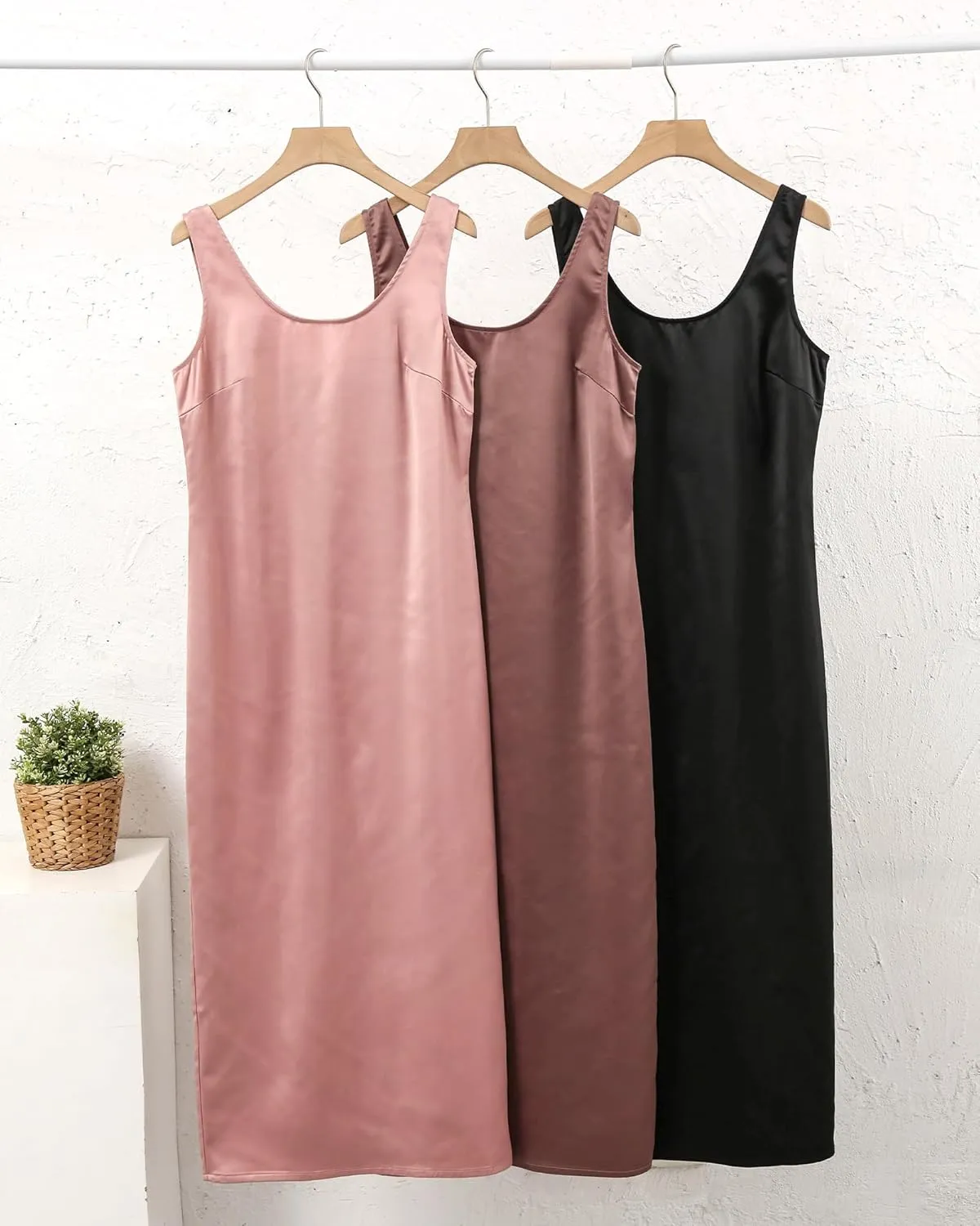 Womens Casual Round Neck Sleeveless Summer Sundresses Split Satin Maxi Dress Zip Back Tank Dresses