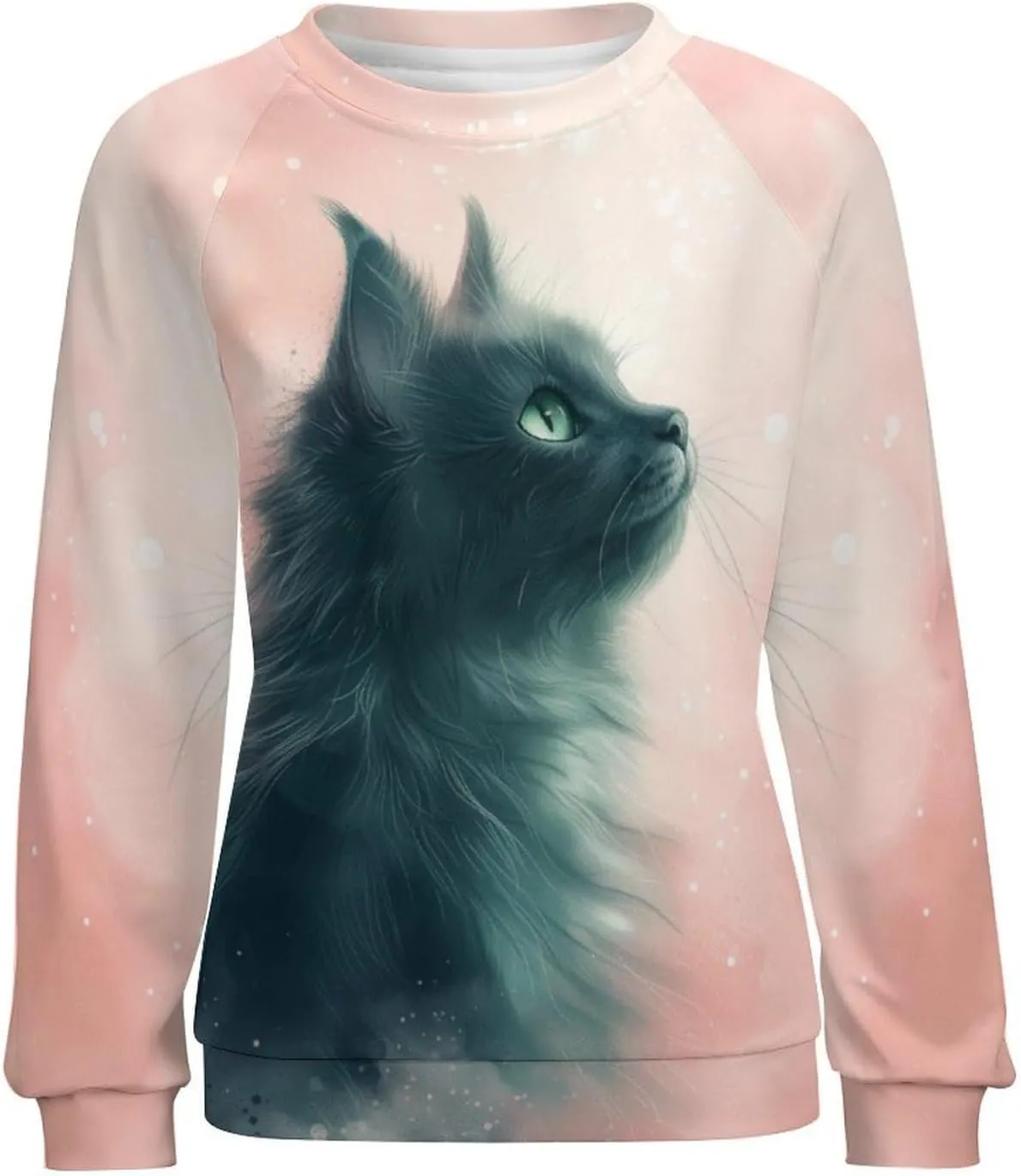 Womens Cat Sweatshirts Cute Graphic Printed Long Sleeve Crewneck Pullover Shirts Cat Lovers Tunic Tops for Girls