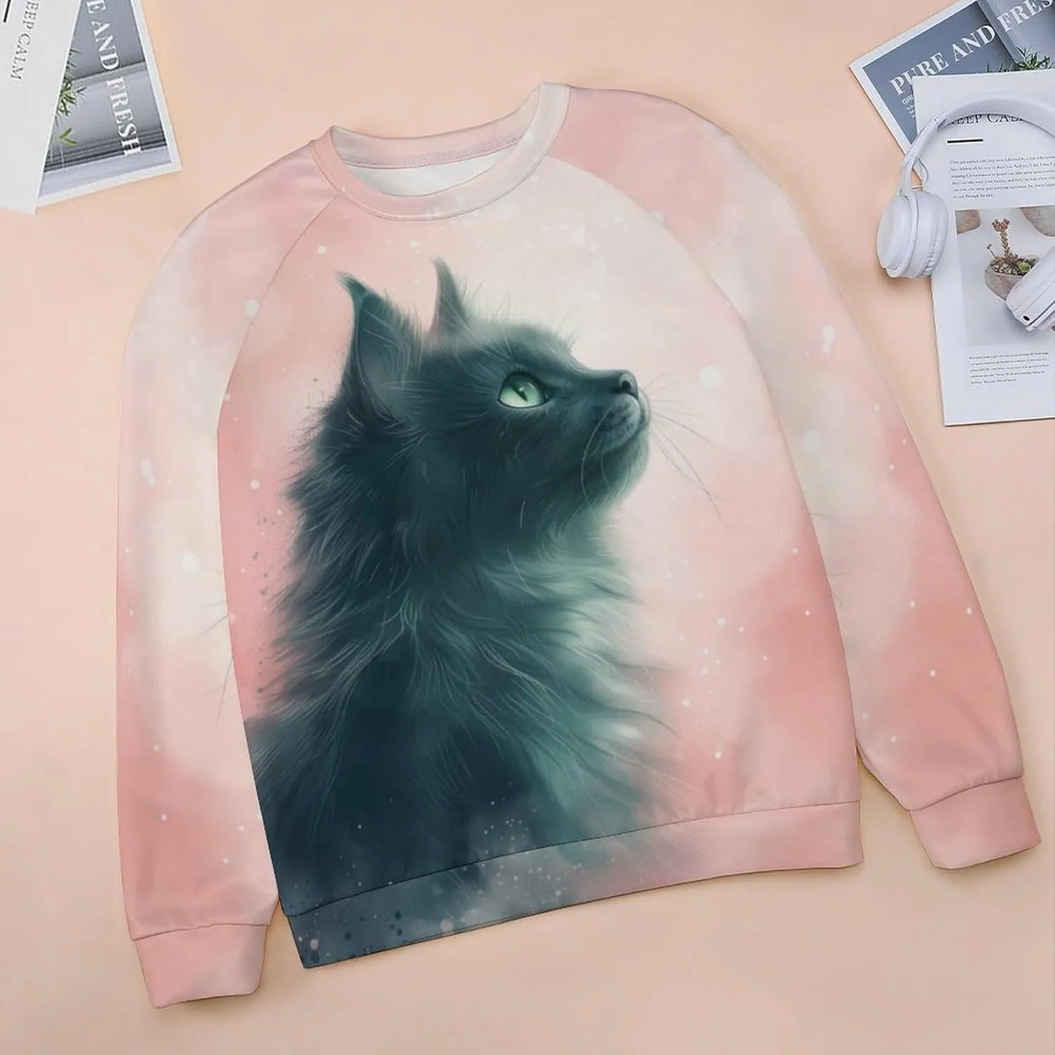 Womens Cat Sweatshirts Cute Graphic Printed Long Sleeve Crewneck Pullover Shirts Cat Lovers Tunic Tops for Girls