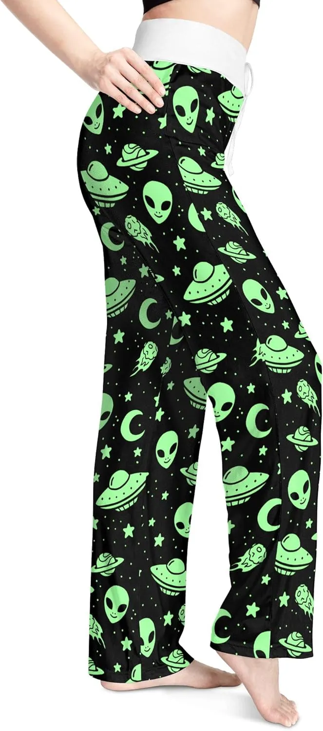 Women's Comfy Pajama Pants Casual Lounge Pant Wide Leg Palazzo Stretch Drawstring Bottoms