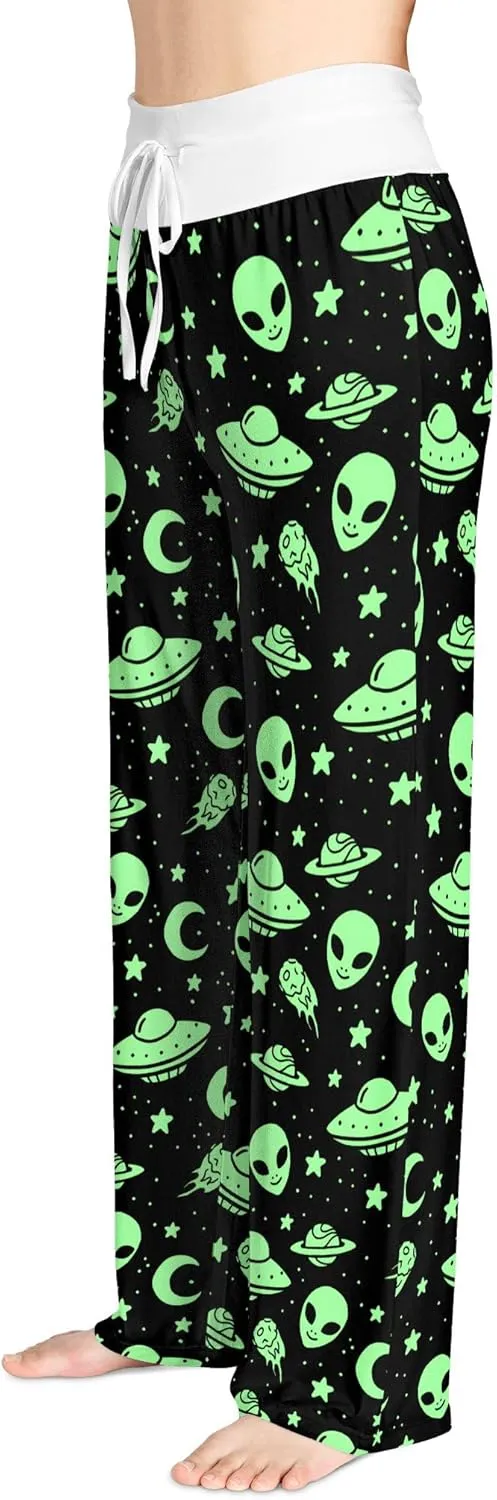 Women's Comfy Pajama Pants Casual Lounge Pant Wide Leg Palazzo Stretch Drawstring Bottoms