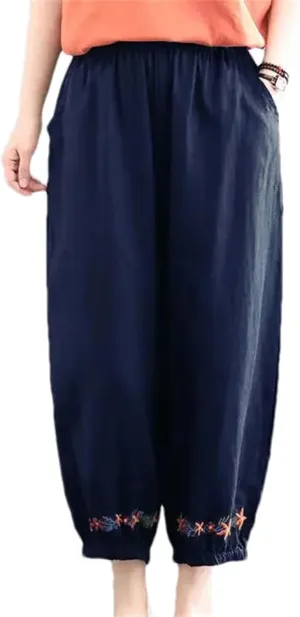 Women's Cotton Linen Retro Solid Color Ankle-Length Pants  Casual Loose Fit Summer Beach Travel Vacation Trousers