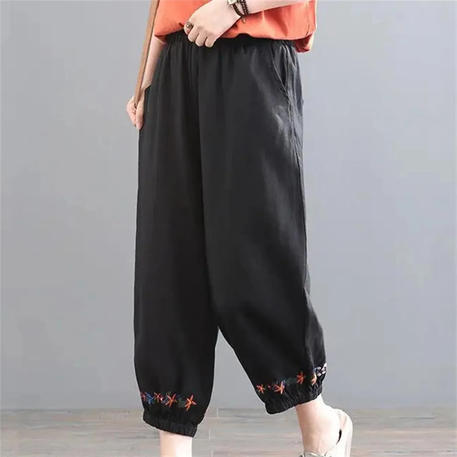 Women's Cotton Linen Retro Solid Color Ankle-Length Pants  Casual Loose Fit Summer Beach Travel Vacation Trousers