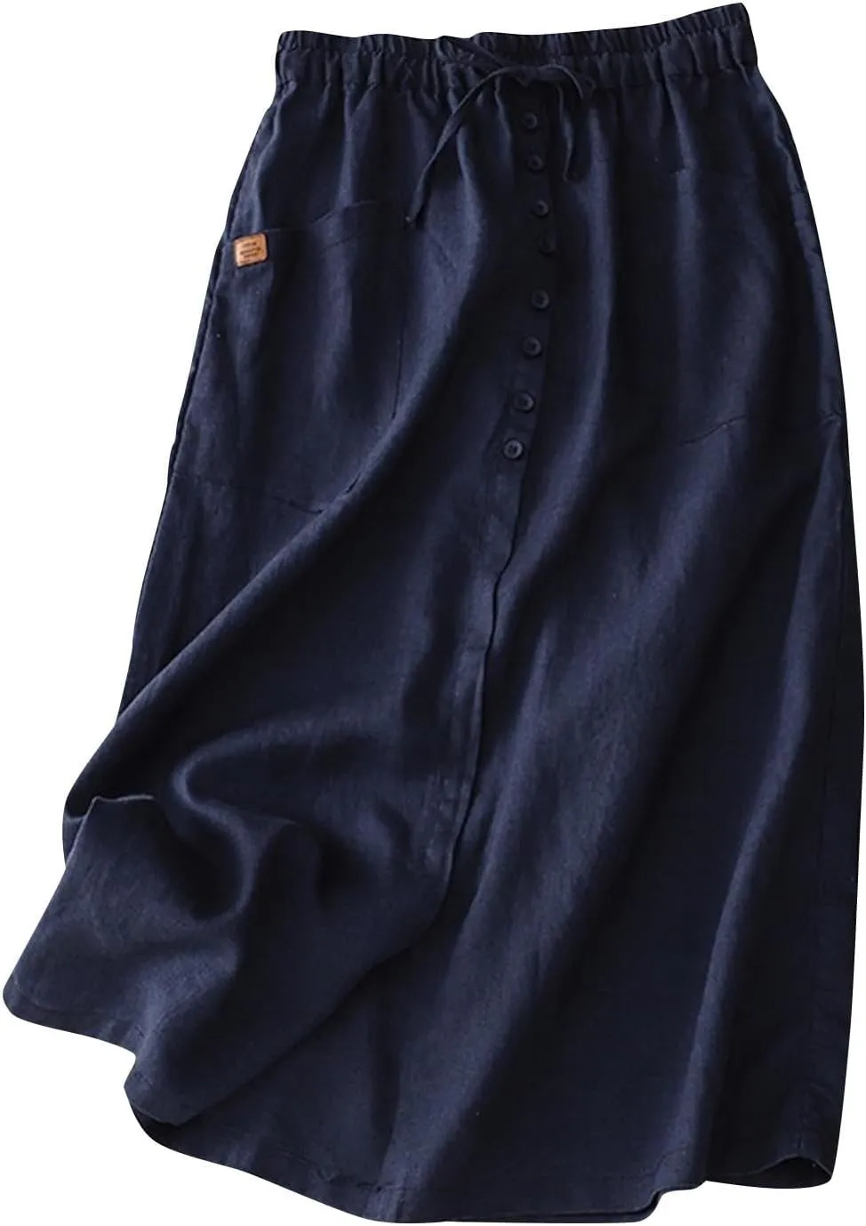 Women's Cotton Linen Split Midi Skirt, Fashion Drawstring High Waisted Casual Skirts Summer Comfy Breathable Clothes