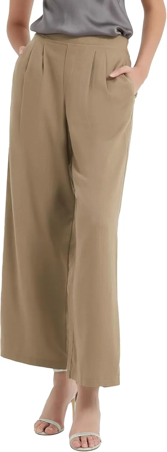 Womens Cotton Linen Wide Leg Pants Summer Flowy Beach Casual Loose Trousers with Pockets
