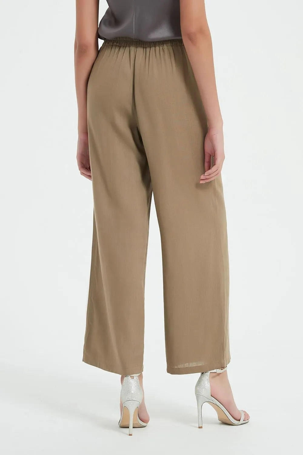 Womens Cotton Linen Wide Leg Pants Summer Flowy Beach Casual Loose Trousers with Pockets
