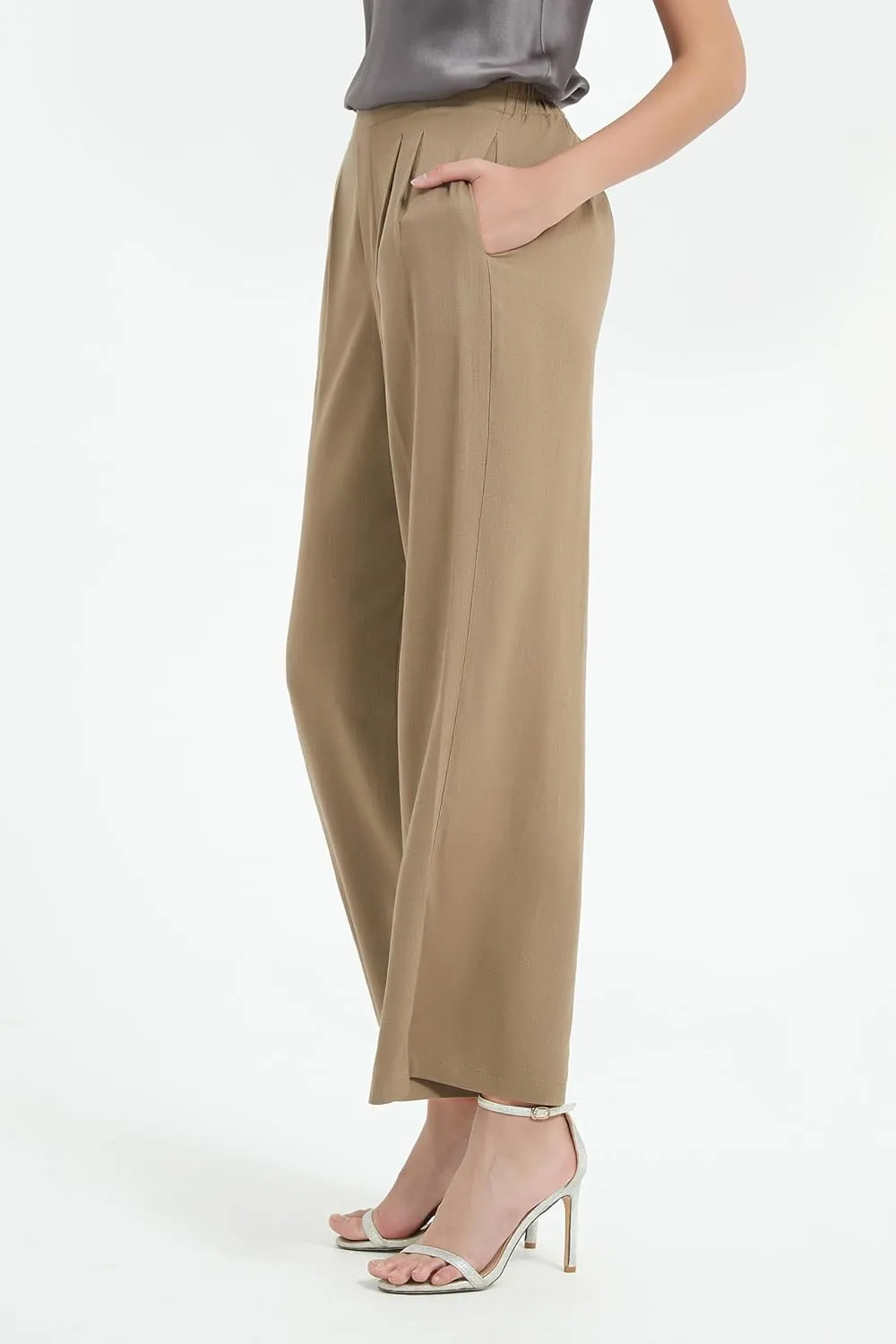 Womens Cotton Linen Wide Leg Pants Summer Flowy Beach Casual Loose Trousers with Pockets