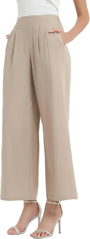 Womens Cotton Linen Wide Leg Pants Summer Flowy Beach Casual Loose Trousers with Pockets