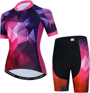 Women's Cycling Jersey Set Short Sleeve with 5D Padded Bike Shorts Breathable Shirt 3-Pockets