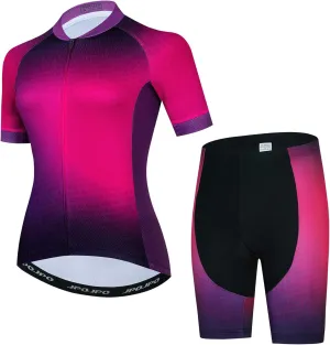 Women's Cycling Jersey Set Short Sleeve with 5D Padded Bike Shorts Breathable Shirt 3-Pockets