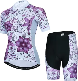 Women's Cycling Jersey Set Short Sleeve with 5D Padded Bike Shorts Breathable Shirt 3-Pockets