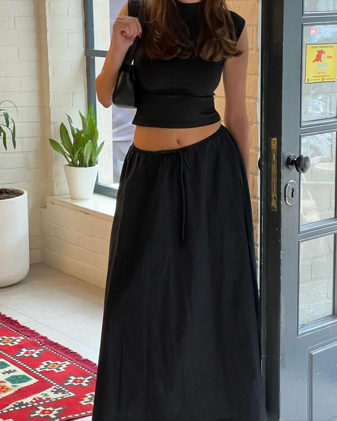 Women's Drawstring Long Skirt Elastic Waistband Casual A Line Boho Flowy Maxi Skirts for Women 2024