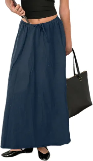 Women's Drawstring Long Skirt Elastic Waistband Casual A Line Boho Flowy Maxi Skirts for Women 2024